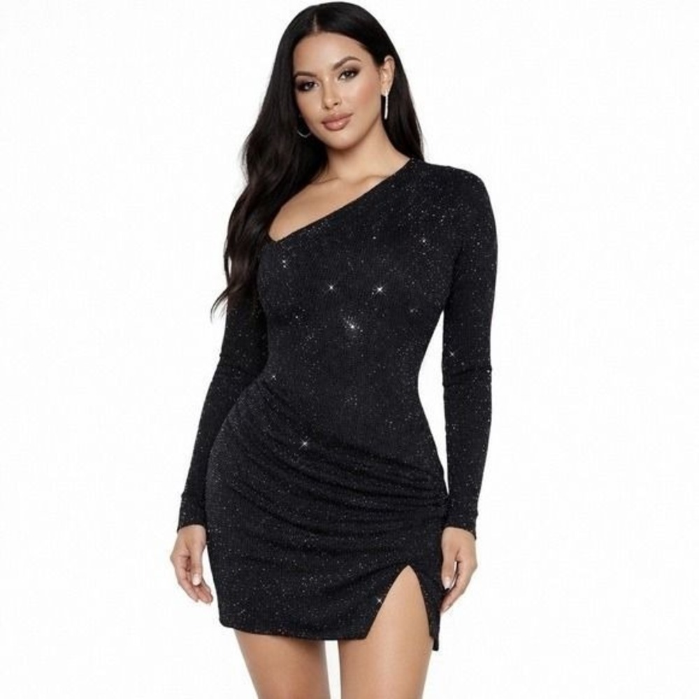 Oh Polly Nevina Embellished Asymmetric Bodycon Mini Dress in Black‎ Size 2 NWT